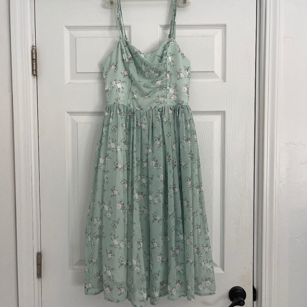 Mint green floral Unique Vintage dress
